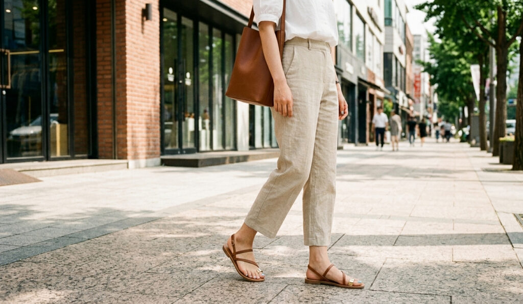 Linen trousers + flat toe ring sandal image