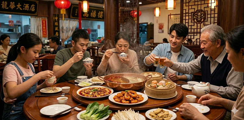 중국의 식사 문화를 묘사한 AI 생성 이미지